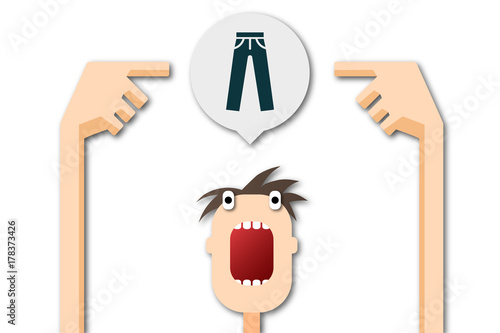 Cartoon Mann zeigt auf Sprechblase - Hose