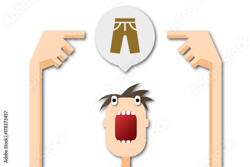 Cartoon Mann zeigt auf Sprechblase - kurze Hose