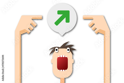 Cartoon Mann zeigt auf Sprechblase - Pfeil - rechts oben