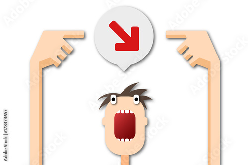 Cartoon Mann zeigt auf Sprechblase - Pfeil - rechts unten