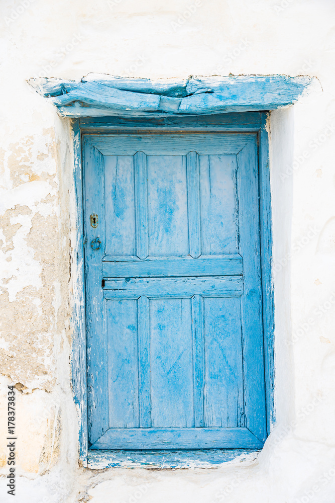 Blue door on Amorgos island, Cyclades of Greece.