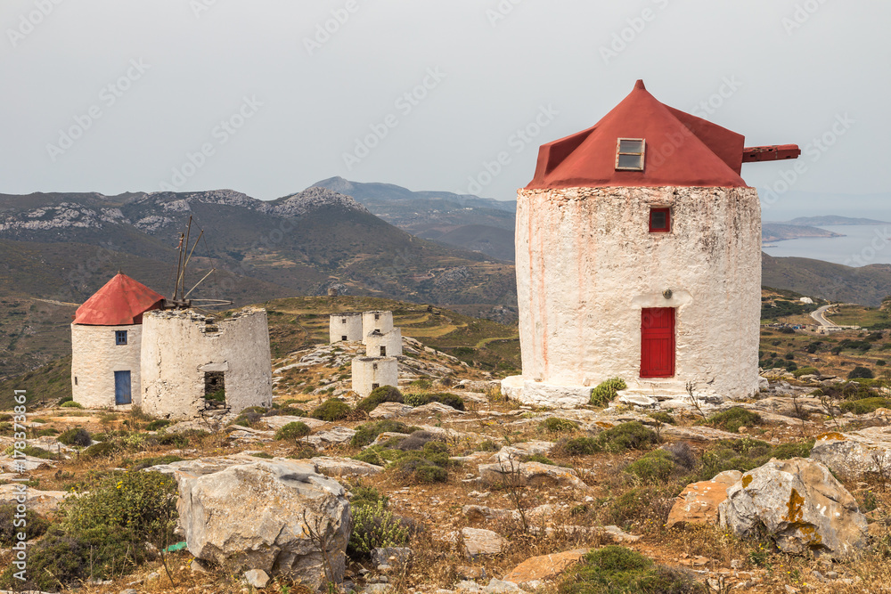 Windmills on Amorgos island, Cyclades of Greece. Windmills on Amorgos island, Cyclades of Greece.