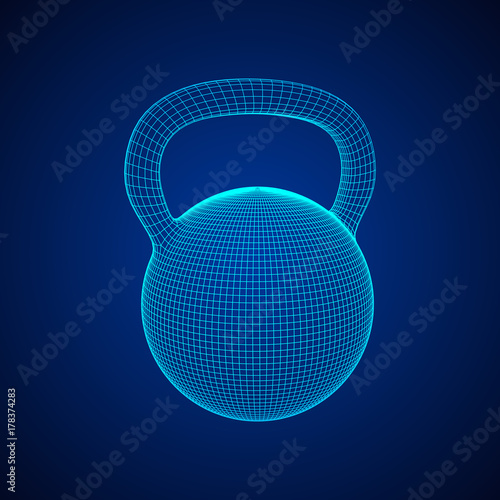 Heavy kettle bell. Wireframe mesh vector. Modern sport fitness concept