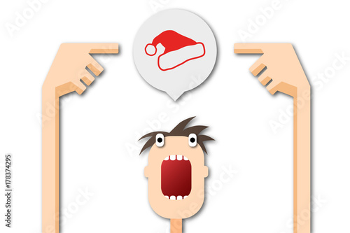 Cartoon Mann zeigt auf Sprechblase - Mütze