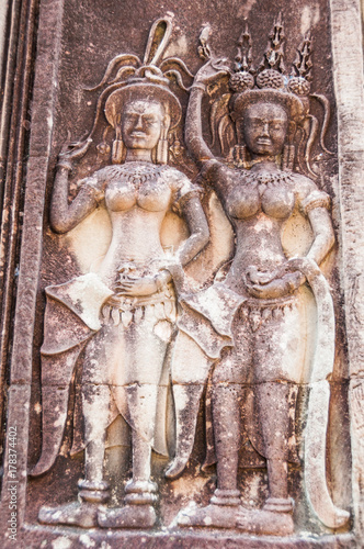 Apsaras in Khmer Angkor temple  Cambodia  South East Asia.