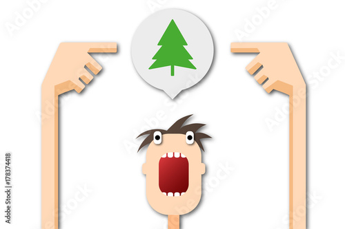 Cartoon Mann zeigt auf Sprechblase - Tanne