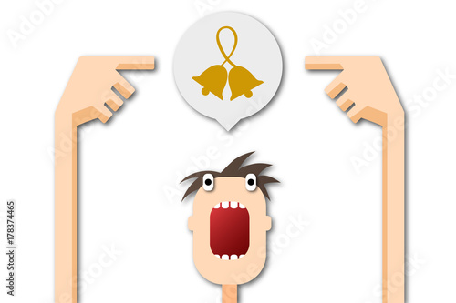 Cartoon Mann zeigt auf Sprechblase - Glocken