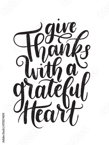 Hand drawn thanksgiving greeting card Give Thanks. Thanksgiving Day card with lettering on white background.