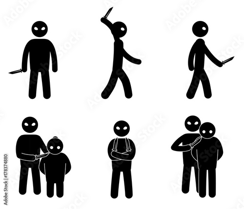 Terrorism concept. Set of terrorist people. World threat. Vector illustration