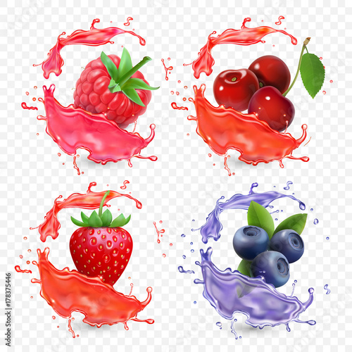 Forest berries juice splash Blueberry, strawberry, raspberry and cherry fruit