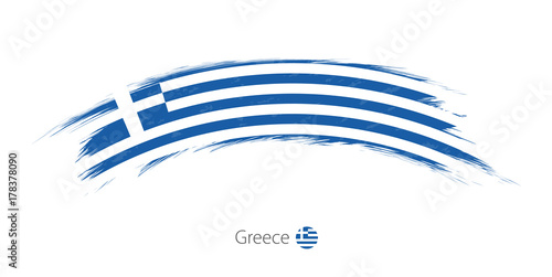 Flag of Greece in rounded grunge brush stroke.