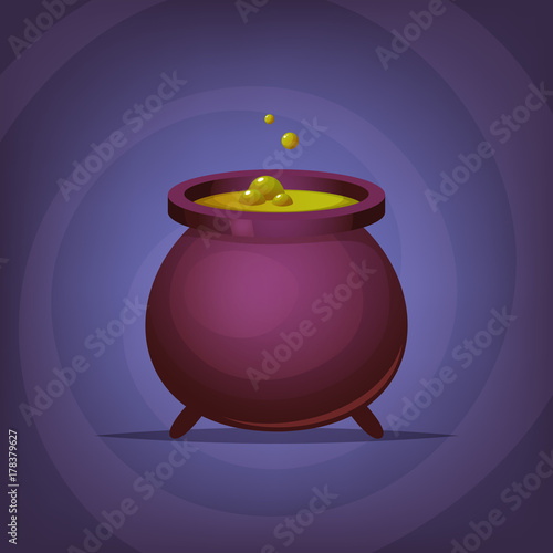 Halloween witch magic cauldron. Cartoon Magical Potion Pot.