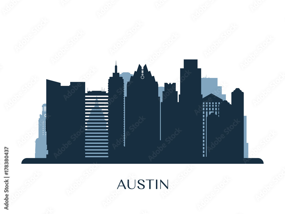 Austin skyline, monochrome silhouette. Vector illustration.