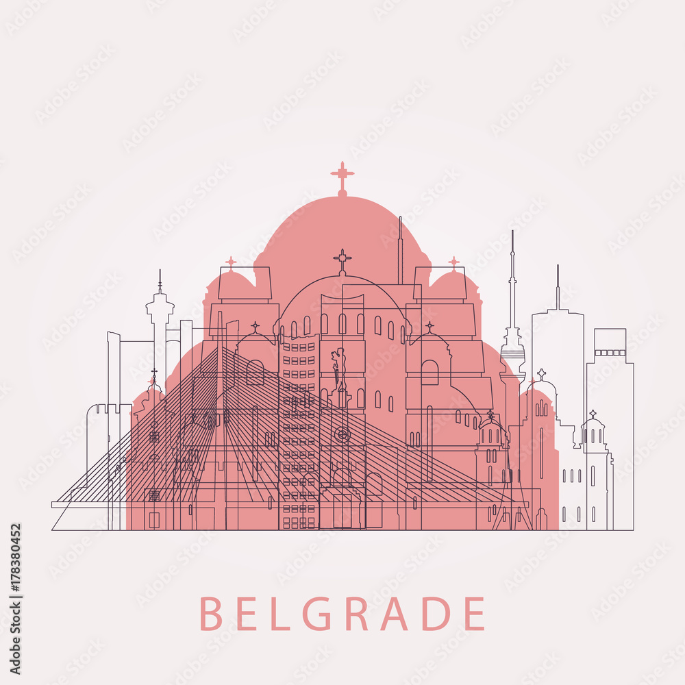 Outline Belgrade skyline with landmarks. Vector illustration. Business ...