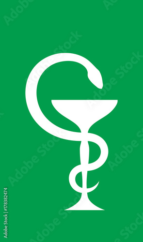 Cup of Aesculapius (The bowl with a snake twined around it). Antique symbol of healing and medicine. The emblem of pharmacy and healthcare.