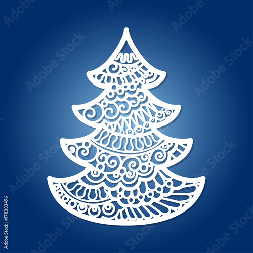Christmas tree for laser cutting.Design elements for holiday cards.
