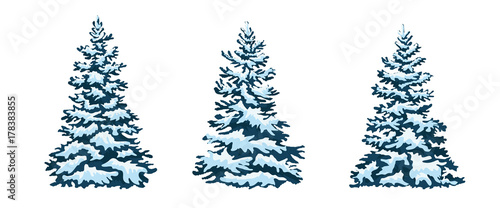 set: Christmas trees, isolated. snow-capped Christmas tree.
