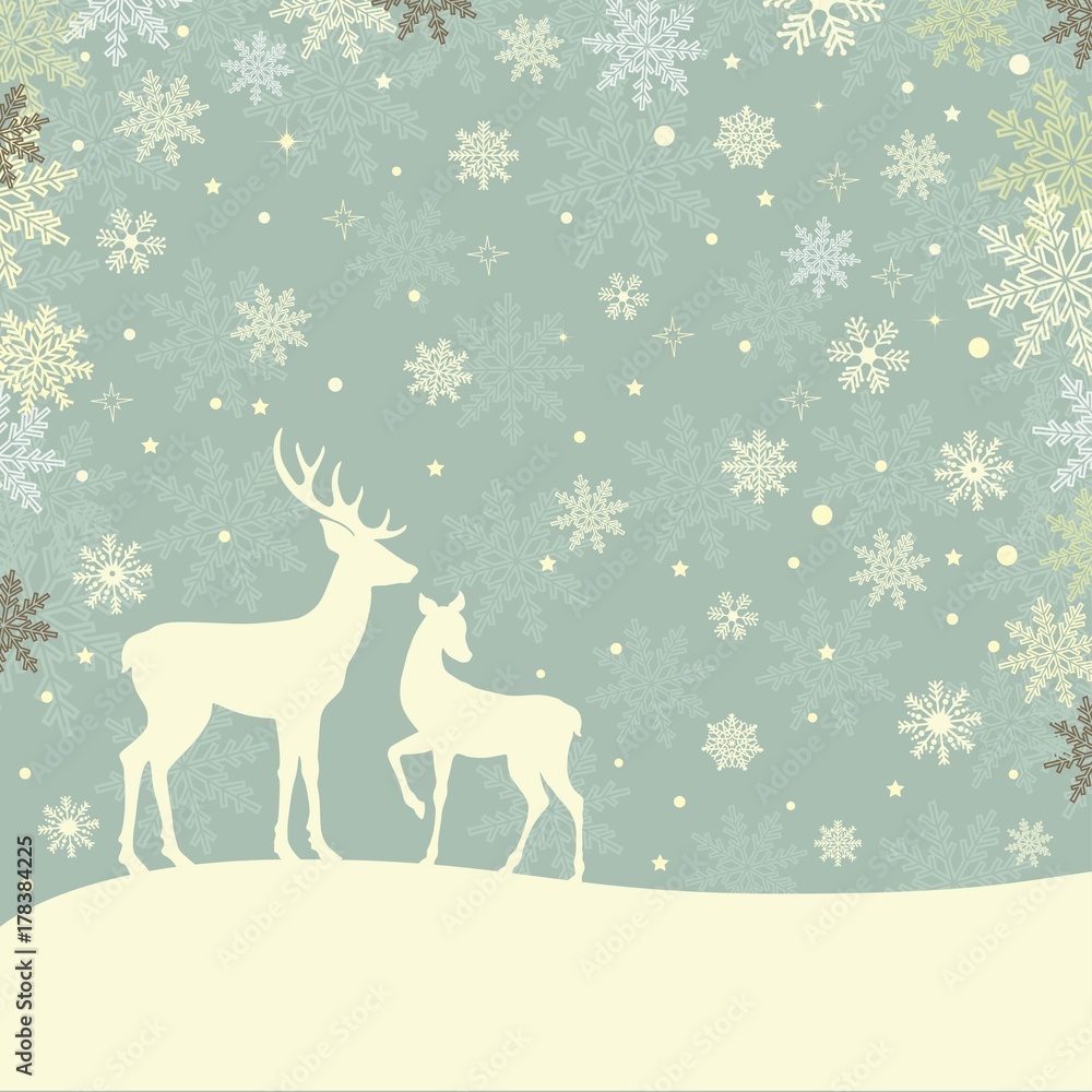 Christmas greeting card with deers Christmas greeting card with deers