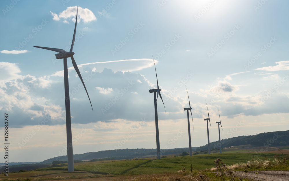 Wind turbines in a rural landscape