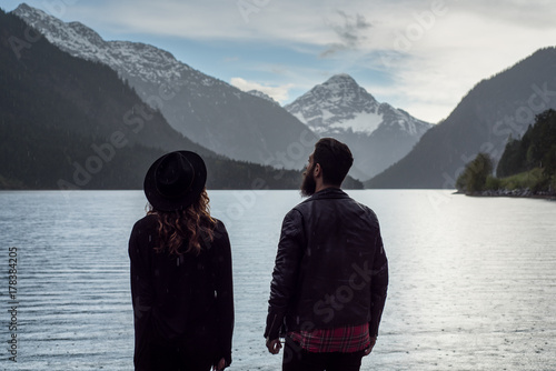 Hipster couple enjoys nature and mountains in Austria