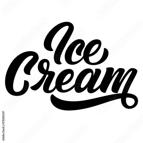 Ice Cream hand lettering, custom typography, black letters isolated on white background. Vector type illustration.