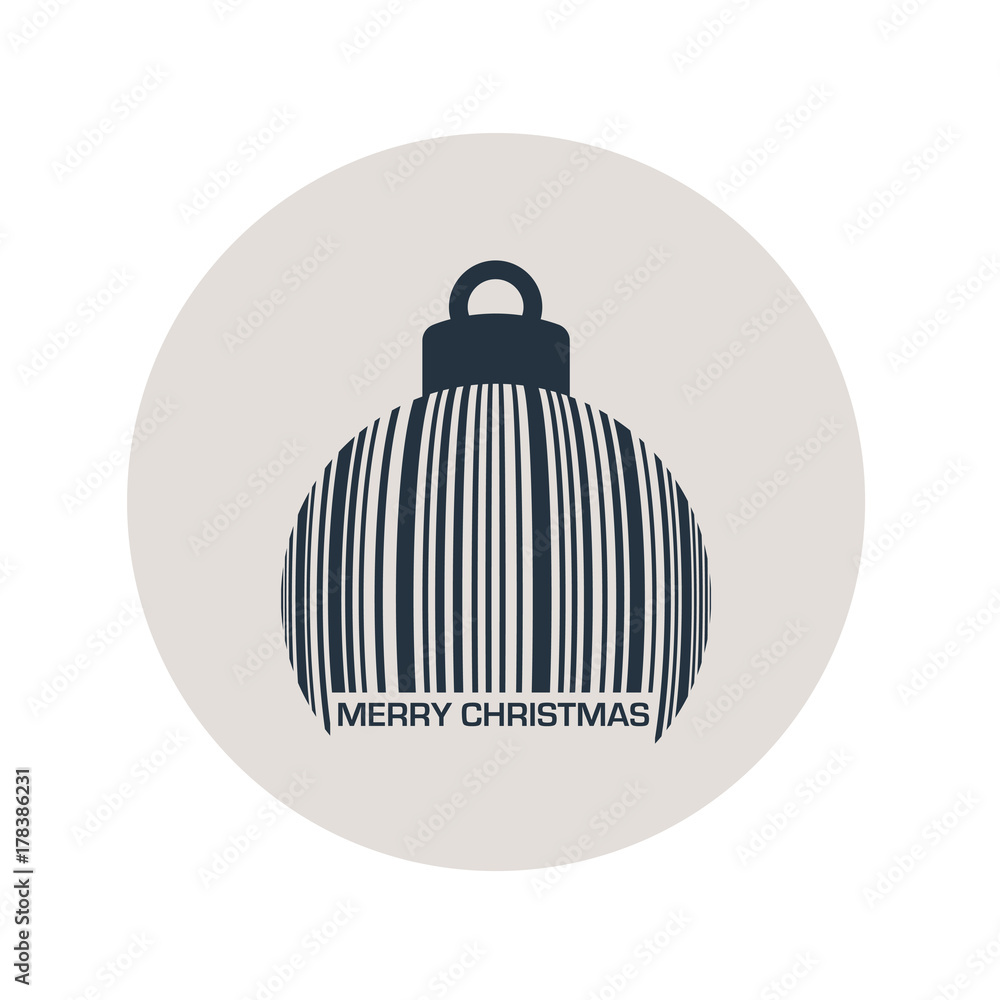 Fototapeta premium Icono plano codigo de barras MERRY CHRISTMAS bola navidad en circulo gris