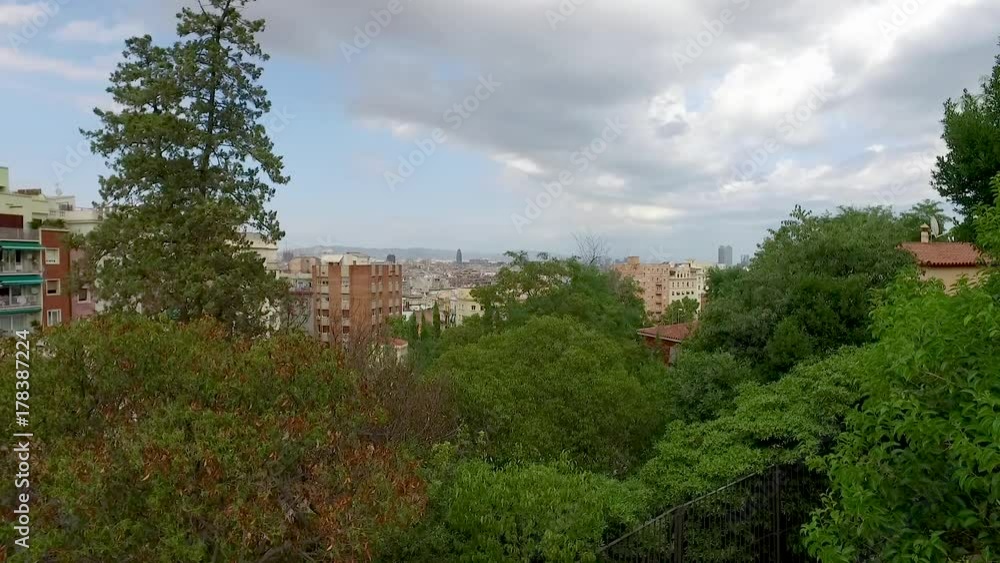 Camera movement overlooking Barcelona with birds Camera movement overlooking Barcelona with birds