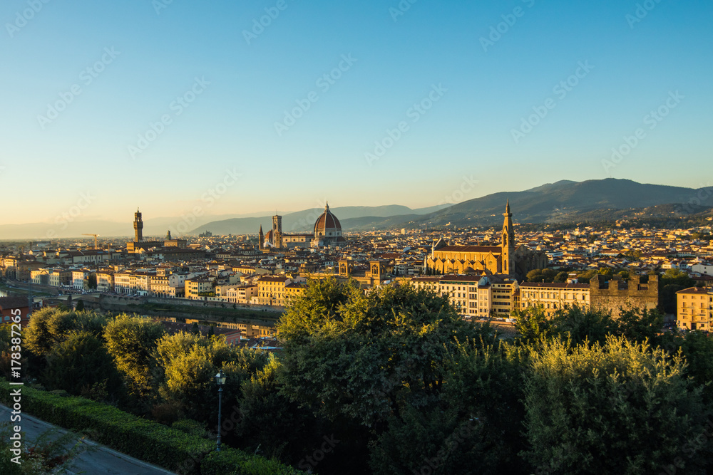 Florence, Italy - October, 2017. View of Florence city from Michelangelo square on the hill. Travel destination Florence.