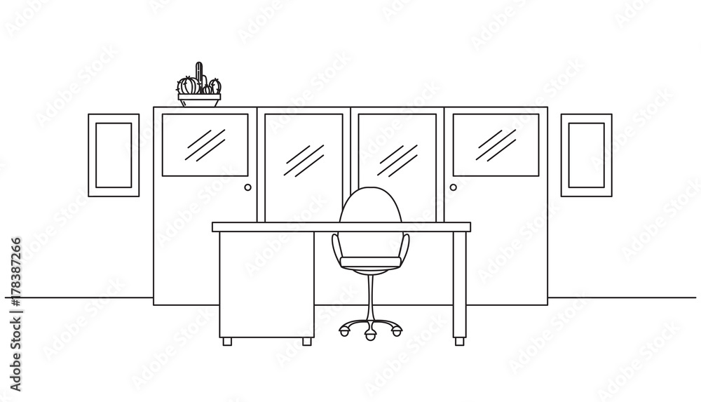 Fototapeta premium Work desk with an office chair. Office furniture. Interior with a linear style. Vector illustration.