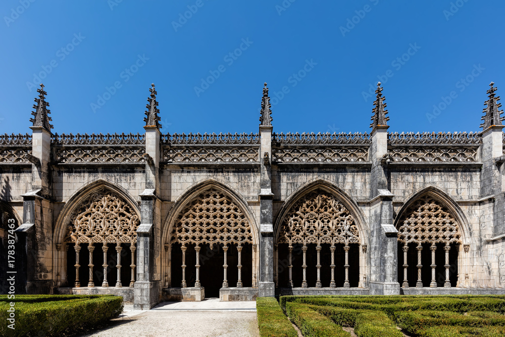 Cloisters of the Batalha Monastery, a prime example of Portuguese Gothic architecture, UNESCO World Heritage site, started in 1386 but never actually completed.