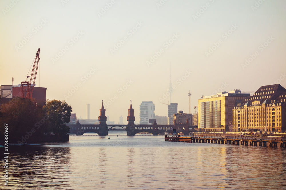 spree river at berlin in the eve
