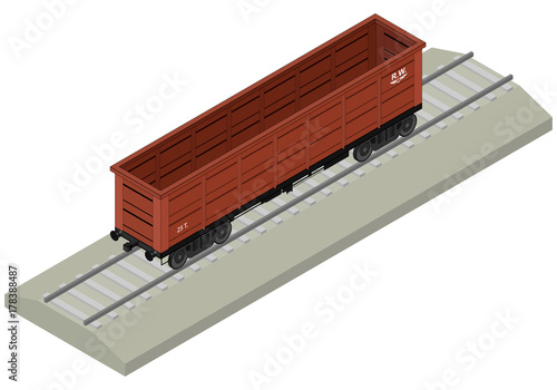 Cargo train cars. Railway carriage. 3D