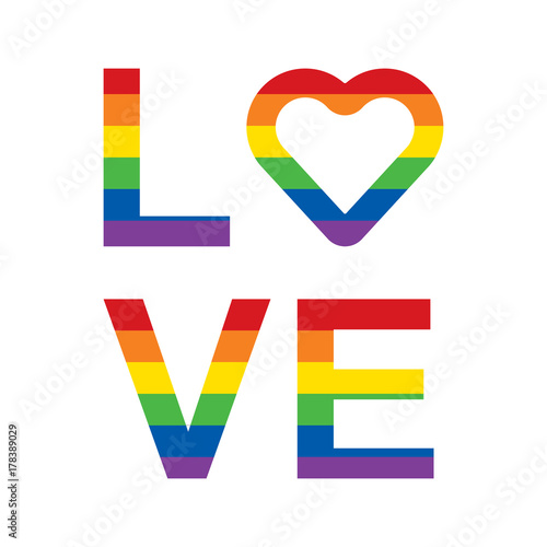 LGBT rainbow equality symbols. Love slogan. Vector illustration.