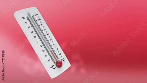 Increasing temperature on thermometer with red mercury.
Animation of thermometer with increasing red indicator. Mask for thermometer included.