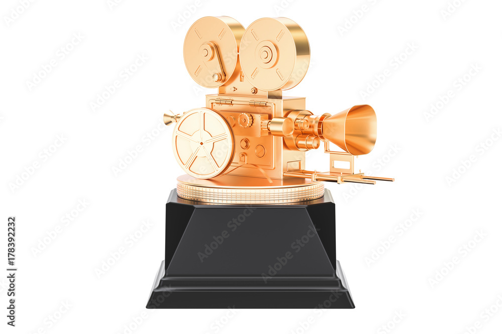 Naklejka premium Golden cinema, film award concept. 3D rendering