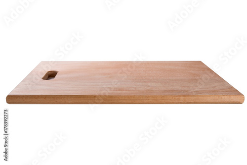 rectangular wooden cutting board on a white background