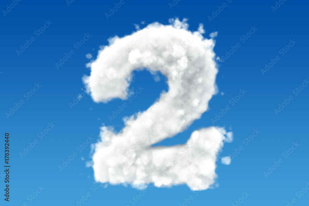 Number 2, from clouds in the sky. 3D rendering Number 2, from clouds in the sky. 3D rendering