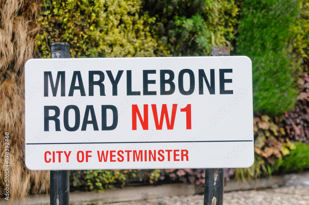 Road sign for Marylebone Road, City of Westminster, London Road sign for Marylebone Road, City of Westminster, London