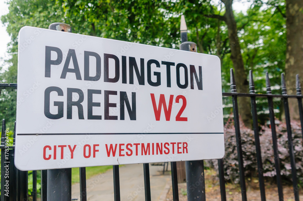 Road sign for Paddington Green, City of Westminster, London