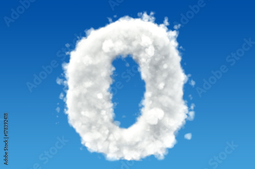 Number 0, from clouds in the sky. 3D rendering