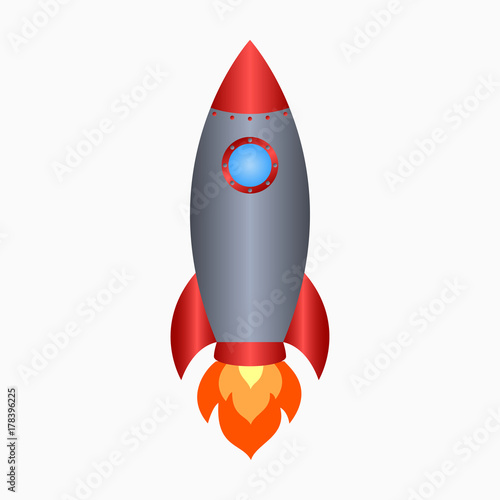 Rocket. Spaceship take off with fire. Colored space ship icon. Vector illustration.