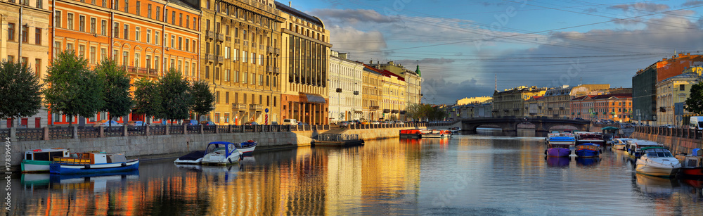 The Fontanka river at dawn in St. Petersburg