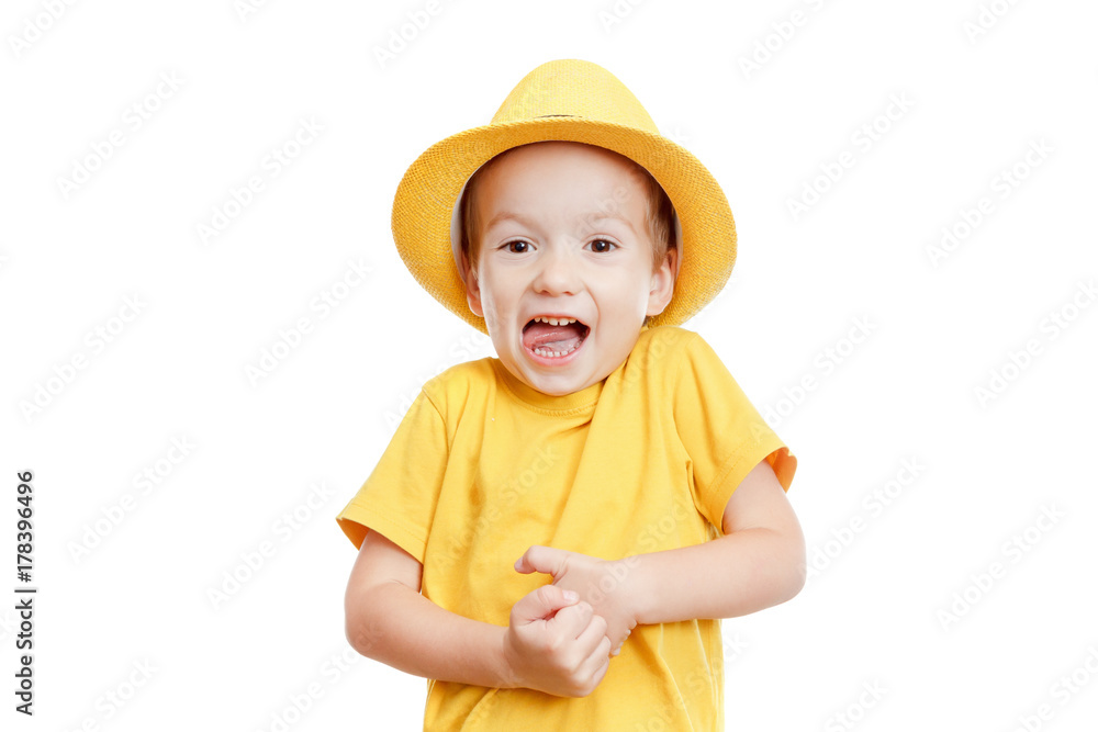 Dancing boy in the hat isolated on white Dancing boy in the hat isolated on white