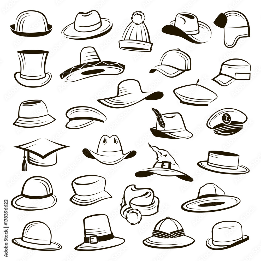 collection of different types of hats and caps Stock Vector | Adobe Stock