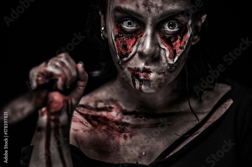 Zombie woman  Horror background for halloween concept and book cover ideas with copy space.