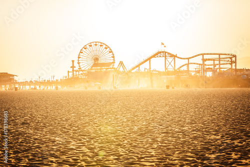 Golden sunset on Santa Monica beach photo