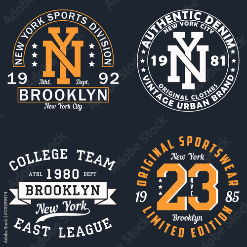 Set of New York graphic for t-shirt. Original clothes design. Vintage typography print for apparel. Vector illustration.