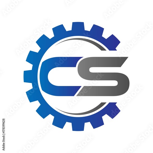 cs initial logo vector with gear blue gray