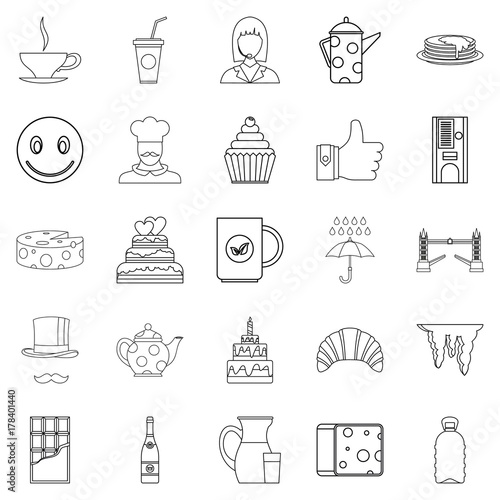 Tea icons set, outline style