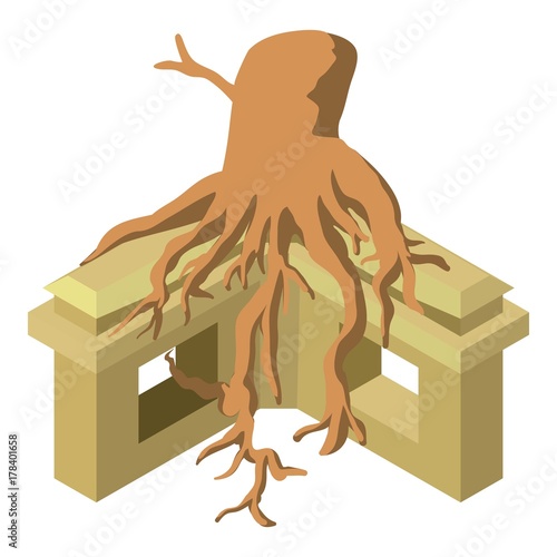 Temple with tree icon, isometric style